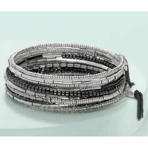 Stella & Dot Celine Wrap Bracelet Silver Beaded - Picture 4 of 9